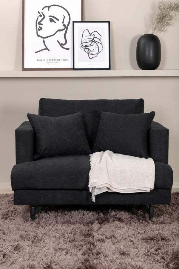 Sofia Black Armchair | Nordic Design with Soft Cushions & Metal Legs