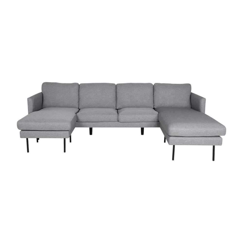 Zoom U-Sofa in Grey | Cozy Fabric Sofa Bed with Black Metal Legs
