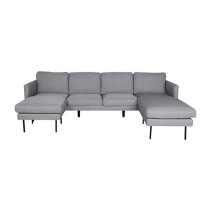 Zoom U-Sofa in Grey | Cozy Fabric Sofa Bed with Black Metal Legs