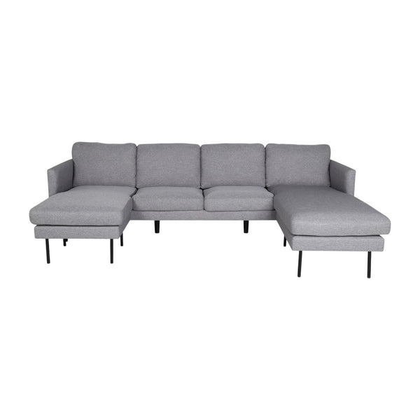 Zoom U-Sofa in Grey | Cozy Fabric Sofa Bed with Black Metal Legs