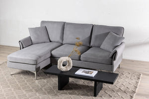 Toulouse 2-3 Seater Sofa, Grey Fabric | Adjustable Divan & Chrome Legs