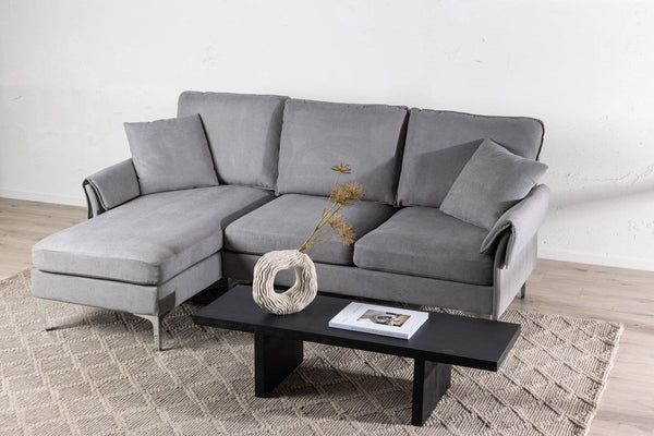 Toulouse 2-3 Seater Sofa, Grey Fabric | Adjustable Divan & Chrome Legs