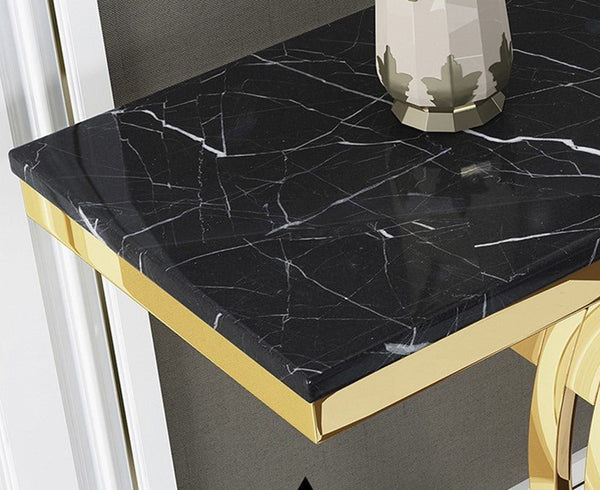 Abbey Marble Console Table with Metal Frame – Modern Hallway Entryway Sofa Side Table in Black & White - Sleek Furniture