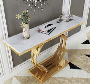 Abbey Marble Console Table with Metal Frame – Modern Hallway Entryway Sofa Side Table in Black & White - Sleek Furniture