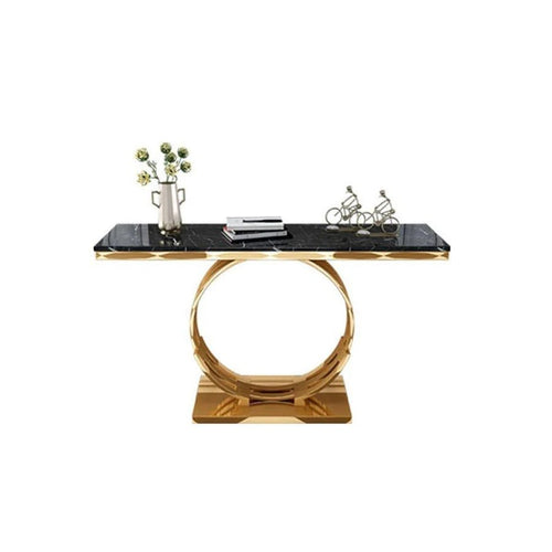 Abbey Marble Console Table with Metal Frame – Modern Hallway Entryway Sofa Side Table in Black & White - Sleek Furniture