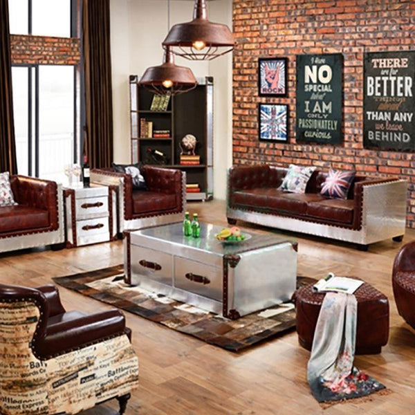AC93 Aviator Coffee Table in Silver Aluminium Finish with Metal Frame, Modern Industrial Living Room Centre Table - Sleek Furniture