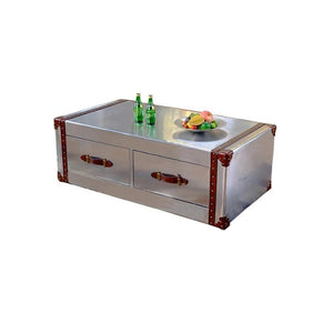 AC93 Aviator Coffee Table in Silver Aluminium Finish with Metal Frame, Modern Industrial Living Room Centre Table - Sleek Furniture