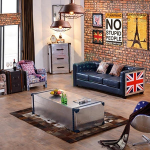 AC93 Aviator Coffee Table in Silver Aluminium Finish with Metal Frame, Modern Industrial Living Room Centre Table - Sleek Furniture