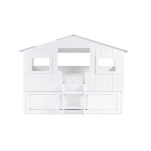 White wooden midsleeper bed with integrated ladder