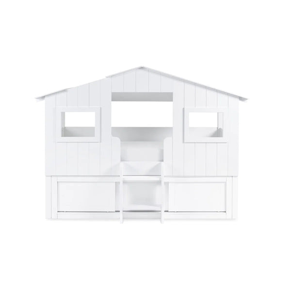 White wooden midsleeper bed with integrated ladder