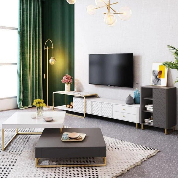 Adelaide Modern TV Stand Unit with Metal Legs, White MDF Entertainment Cabinet for Living Room - Sleek Furniture
