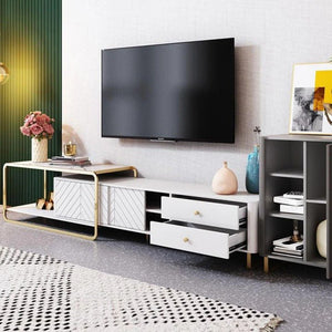 Adelaide Modern TV Stand Unit with Metal Legs, White MDF Entertainment Cabinet for Living Room - Sleek Furniture
