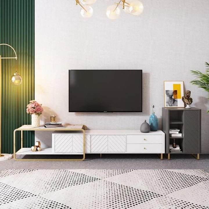 Adelaide Modern TV Stand Unit with Metal Legs, White MDF Entertainment Cabinet for Living Room - Sleek Furniture