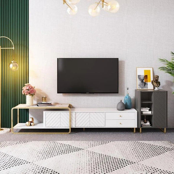 Adelaide Modern TV Stand Unit with Metal Legs, White MDF Entertainment Cabinet for Living Room - Sleek Furniture
