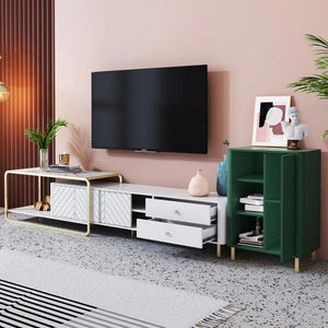 Adelaide Modern TV Stand Unit with Metal Legs, White MDF Entertainment Cabinet for Living Room - Sleek Furniture