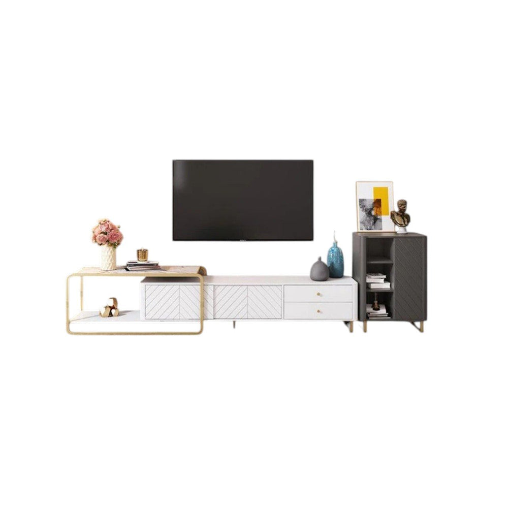 Adelaide Modern TV Stand Unit with Metal Legs, White MDF Entertainment Cabinet for Living Room - Sleek Furniture