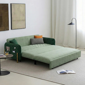 Aditi Two Seater Sofa Bed – Modern Pull-Out Sofa Bed with Suede Upholstery, Metal Frame & High Density Foam Cushioning, Light Green Space-Saving Guest Bed Sofa - Sleek Furniture