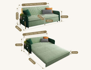 Aditi Two Seater Sofa Bed – Modern Pull-Out Sofa Bed with Suede Upholstery, Metal Frame & High Density Foam Cushioning, Light Green Space-Saving Guest Bed Sofa - Sleek Furniture