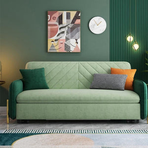 Aditi Two Seater Sofa Bed – Modern Pull-Out Sofa Bed with Suede Upholstery, Metal Frame & High Density Foam Cushioning, Light Green Space-Saving Guest Bed Sofa - Sleek Furniture