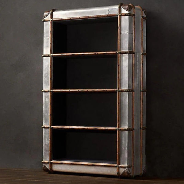 AF55 Aviator Loft Style Bookcase – Industrial Aluminum & Wood Shelving Unit, Modern Contemporary Storage Display Rack for Living Room & Office - Sleek Furniture