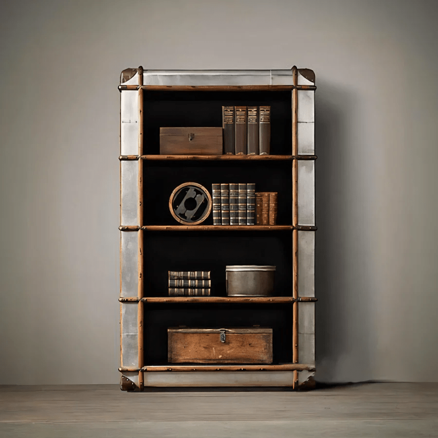 AF55 Aviator Loft Style Bookcase – Industrial Aluminum & Wood Shelving Unit, Modern Contemporary Storage Display Rack for Living Room & Office - Sleek Furniture