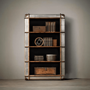 AF55 Aviator Loft Style Bookcase – Industrial Aluminum & Wood Shelving Unit, Modern Contemporary Storage Display Rack for Living Room & Office - Sleek Furniture