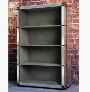 AF55 Aviator Loft Style Bookcase – Industrial Aluminum & Wood Shelving Unit, Modern Contemporary Storage Display Rack for Living Room & Office - Sleek Furniture