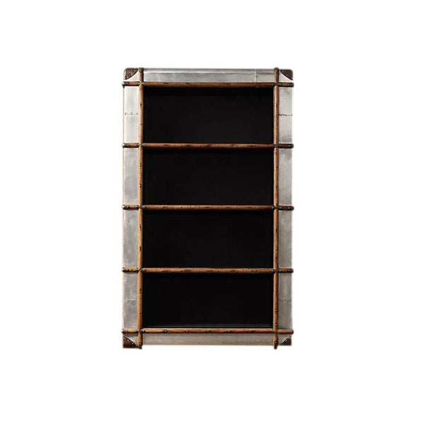 AF55 Aviator Loft Style Bookcase – Industrial Aluminum & Wood Shelving Unit, Modern Contemporary Storage Display Rack for Living Room & Office - Sleek Furniture