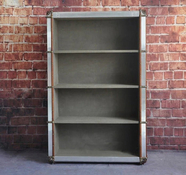 AF55 Aviator Loft Style Bookcase – Industrial Aluminum & Wood Shelving Unit, Modern Contemporary Storage Display Rack for Living Room & Office - Sleek Furniture