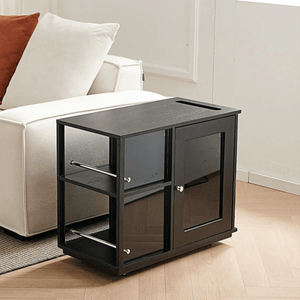 Aglaea Side Table with Storage & Dominic Dressing Table with LED Mirror Set, Black – Modern Wooden Vanity Unit with Sideboard Storage - Sleek Furniture