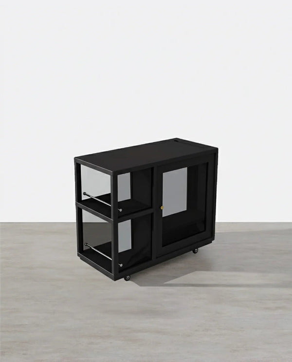 Aglaea Side Table with Storage & Dominic Dressing Table with LED Mirror Set, Black – Modern Wooden Vanity Unit with Sideboard Storage - Sleek Furniture