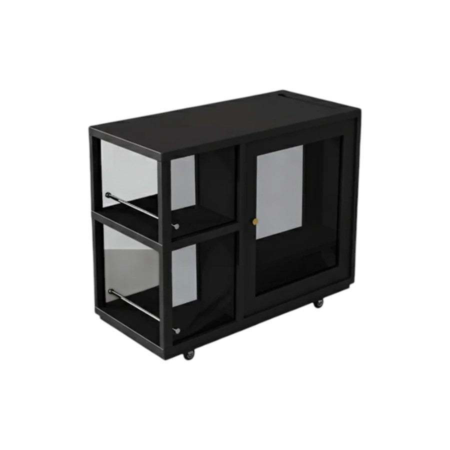 Aglaea Side Table with Storage & Dominic Dressing Table with LED Mirror Set, Black – Modern Wooden Vanity Unit with Sideboard Storage - Sleek Furniture