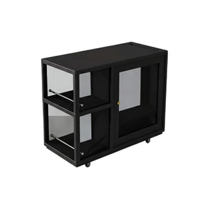 Aglaea Side Table with Storage & Dominic Dressing Table with LED Mirror Set, Black – Modern Wooden Vanity Unit with Sideboard Storage - Sleek Furniture