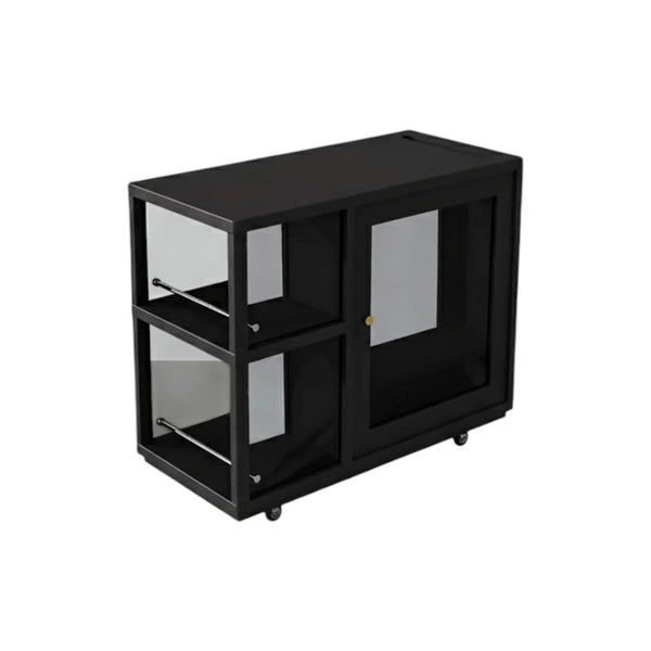 Aglaea Side Table with Storage & Dominic Dressing Table with LED Mirror Set, Black – Modern Wooden Vanity Unit with Sideboard Storage - Sleek Furniture