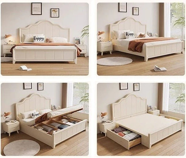 Agnes Cream Upholstered Storage Bed Frame with Hydraulic Lift Storage, Modern King & Super King Size Bed - Sleek Furniture