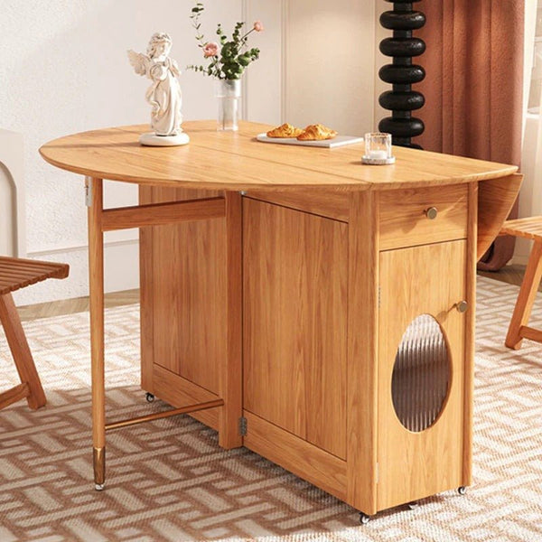 Ainsley Folding Extendable Wooden Dining Table – Space Saving Adjustable Dining Table in Oak & Dark Oak Finish - Sleek Furniture