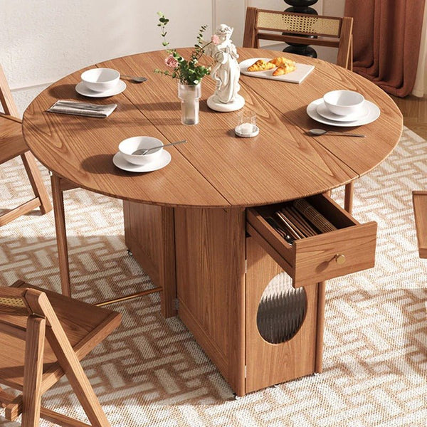 Ainsley Folding Extendable Wooden Dining Table – Space Saving Adjustable Dining Table in Oak & Dark Oak Finish - Sleek Furniture