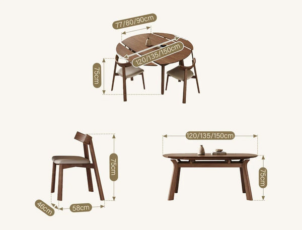 Aitken Round Folding Solid Wood Dining Table – Space Saving Extendable Round Wooden Dining Table, Modern Folding Kitchen & Dining Table – Walnut & Grey Finish - Sleek Furniture