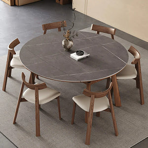 Aitken Round Folding Solid Wood Dining Table – Space Saving Extendable Round Wooden Dining Table, Modern Folding Kitchen & Dining Table – Walnut & Grey Finish - Sleek Furniture
