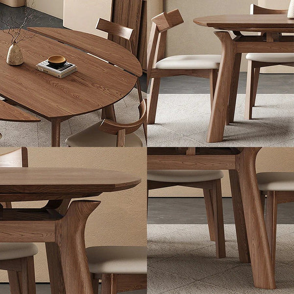 Aitken Round Folding Solid Wood Dining Table – Space Saving Extendable Round Wooden Dining Table, Modern Folding Kitchen & Dining Table – Walnut & Grey Finish - Sleek Furniture