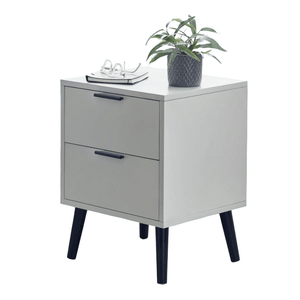 Alba 2 Drawer Bedside Table in Silk Grey with Soft Close Drawers and Black Metal Handles - Sleek Furniture