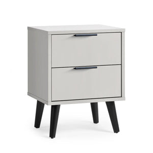 Alba 2 Drawer Bedside Table in Silk Grey with Soft Close Drawers and Black Metal Handles - Sleek Furniture