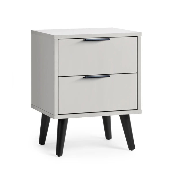 Alba 2 Drawer Bedside Table in Silk Grey with Soft Close Drawers and Black Metal Handles - Sleek Furniture