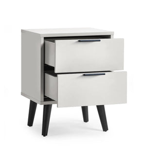 Alba 2 Drawer Bedside Table in Silk Grey with Soft Close Drawers and Black Metal Handles - Sleek Furniture
