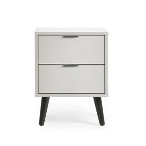 Alba 2 Drawer Bedside Table in Silk Grey with Soft Close Drawers and Black Metal Handles - Sleek Furniture