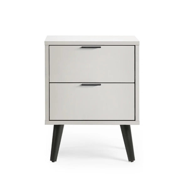 Alba 2 Drawer Bedside Table in Silk Grey with Soft Close Drawers and Black Metal Handles - Sleek Furniture