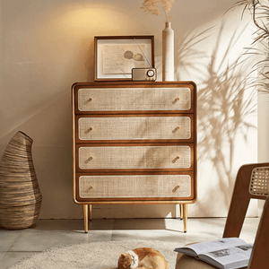 Alexander Chest of Drawers Cabinet – Ash Wood & Rattan Storage Unit, Modern Contemporary Multi - Drawer Organizer - Sleek Furniture