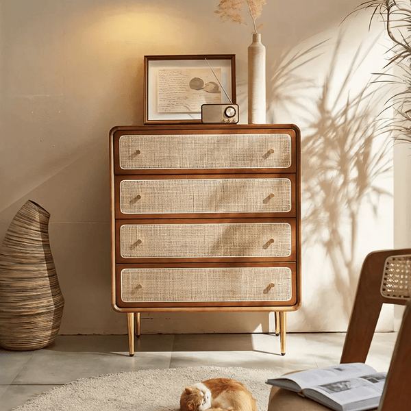 Alexander Chest of Drawers Cabinet – Ash Wood & Rattan Storage Unit, Modern Contemporary Multi - Drawer Organizer - Sleek Furniture