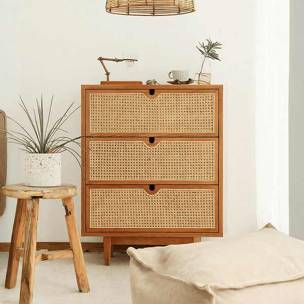 Alexander Chest of Drawers Cabinet – Ash Wood & Rattan Storage Unit, Modern Contemporary Multi - Drawer Organizer - Sleek Furniture