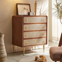 Alexander Chest of Drawers Cabinet – Ash Wood & Rattan Storage Unit, Modern Contemporary Multi-Drawer Organizer - Sleek Furniture